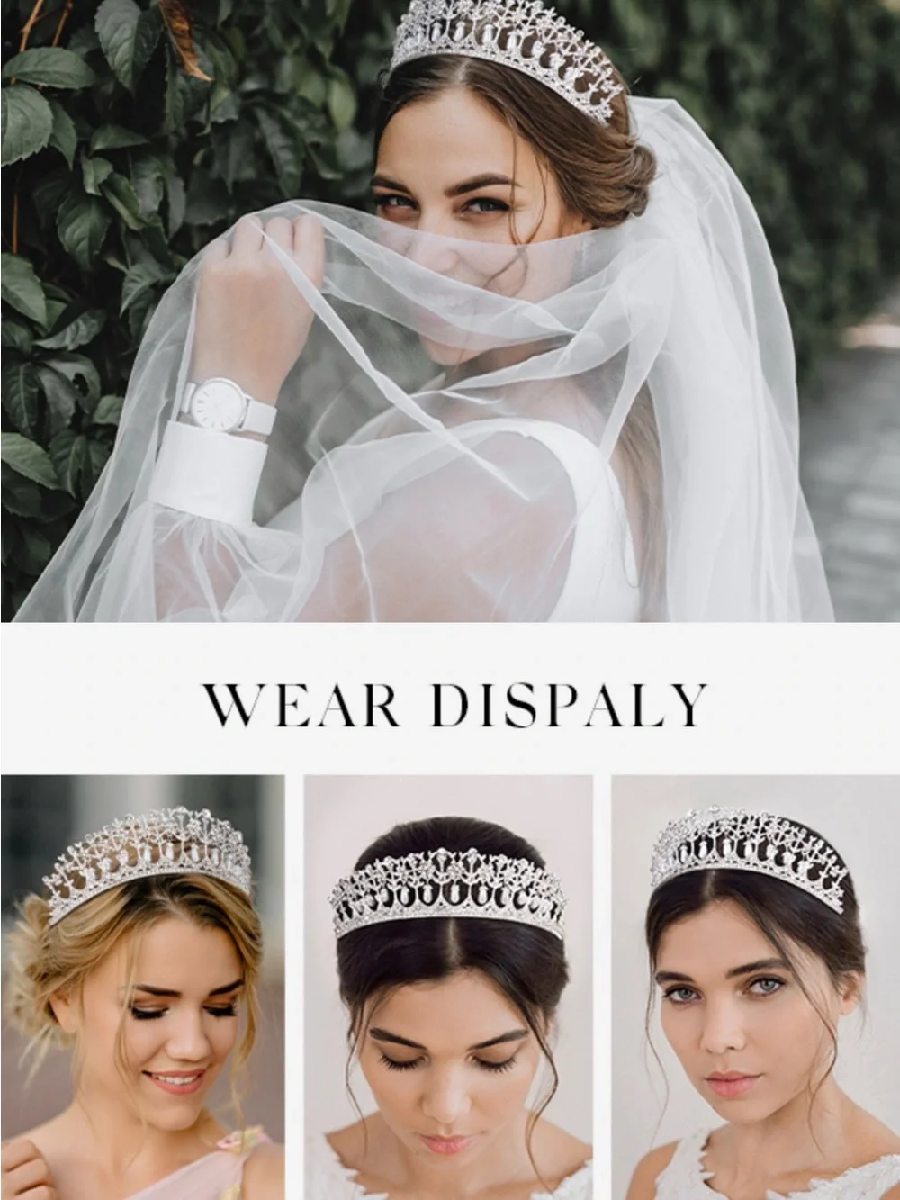 Sweetv Princess Diana Silver Crystal Bridal Tiara Headpiece